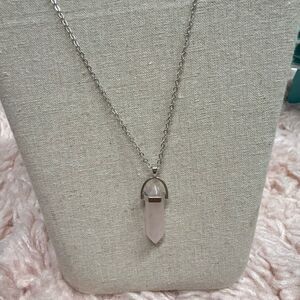 Rose Quartz Pendant Necklace in Silver Hardware - Long length 18-20”